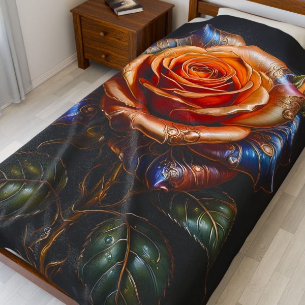 Velveteen Blanket, Metallic Rose Design, Fuzzy Throw for Home Decor, Cozy Couch
