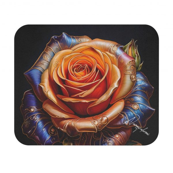 Rectangle Mouse Pad Metallic Rose, Pink and Gold Desk Accessory, Floral Office
