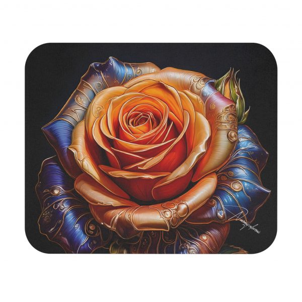Rectangle Mouse Pad Metallic Rose, Pink and Gold Desk Accessory, Floral Office