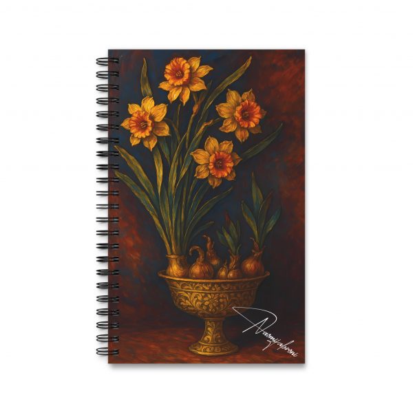 Spiral Floral Journal, Elegant Nature Notebook, Artful Stationery Gift, Daffodil Decor Journal, Artistic Writing Pad