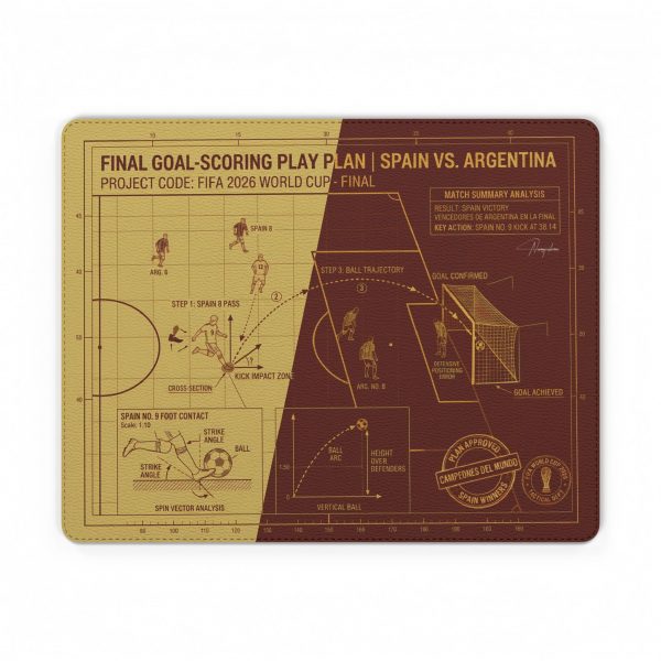 Soccer Final Goal Strategy PU Leather Mouse Mat — Spain vs Argentina Tactical Play Design