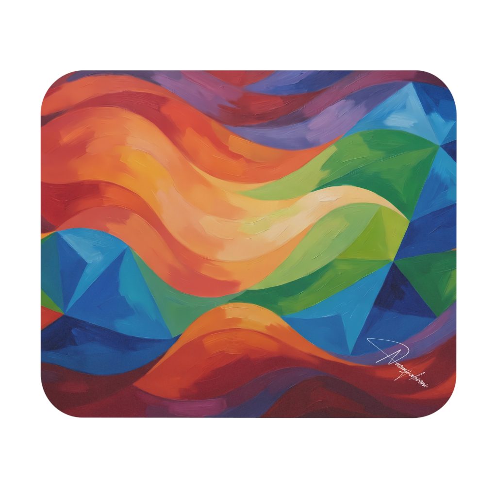 Abstract Rainbow Wave Mouse Pad &mdash; Colorful Geometric Desk Mat