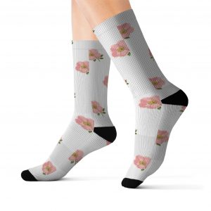 Floral Pink Rose Sublimation Socks &mdash; Women's Pink Flower Crew Socks