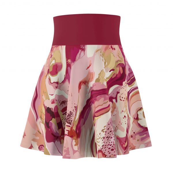 Pink Marble AOP Skater Skirt — Floral Swirl Print High-Waist Skirt