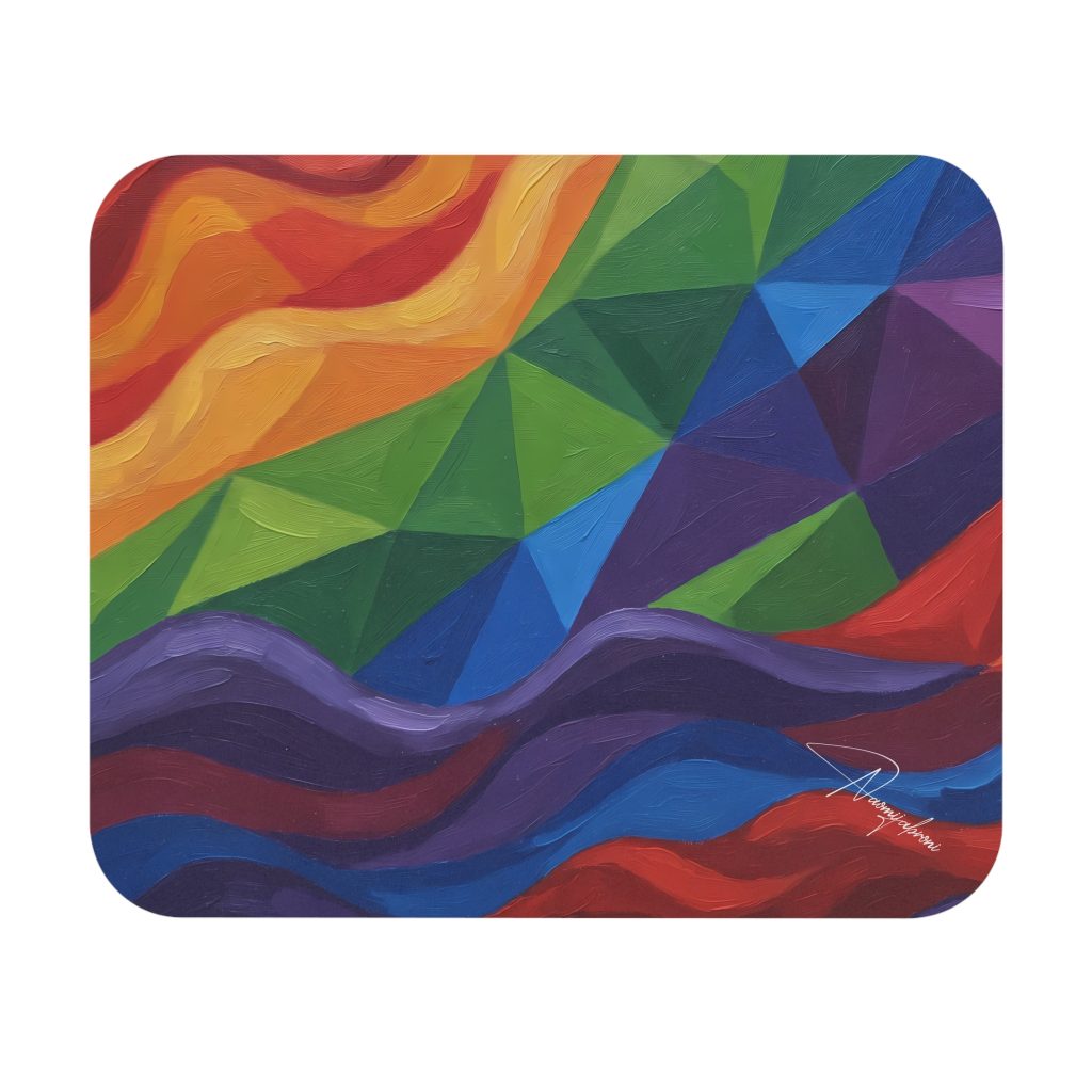 Abstract Rainbow Geometric Mouse Pad &mdash; Colorful Wave Desk Mouse Pad!