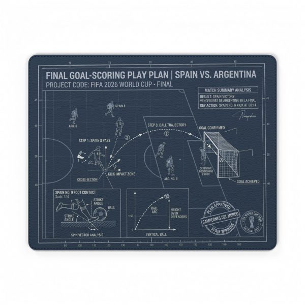 Soccer Tactics PU Leather Mouse Mat — 'Final Goal-Scoring Play Plan | Spain vs. Argentina' Blueprint