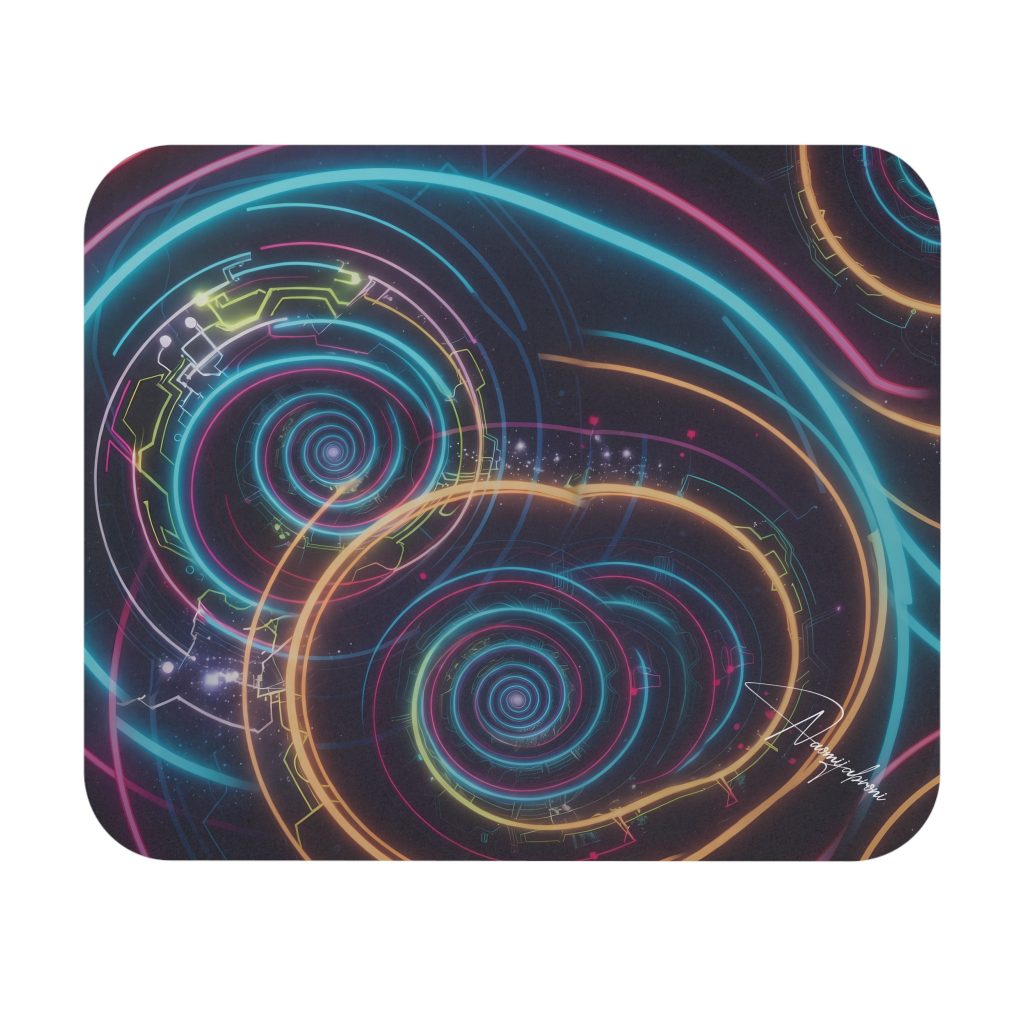 Neon Circuit Swirl Mouse Pad &mdash; Retro Futuristic RGB Desk Mat