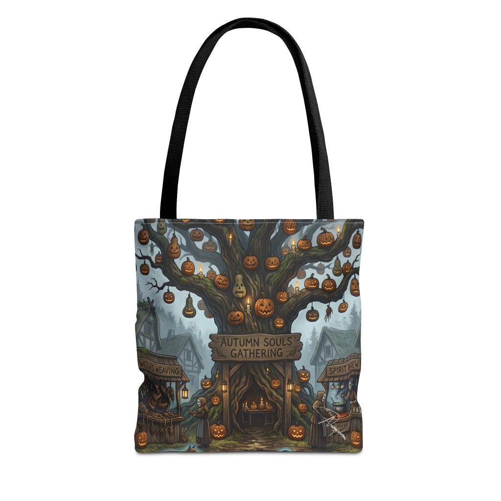 Halloween Pumpkin Tree Tote Bag – 'Autumn Souls Gathering' Spooky Fall Shopper