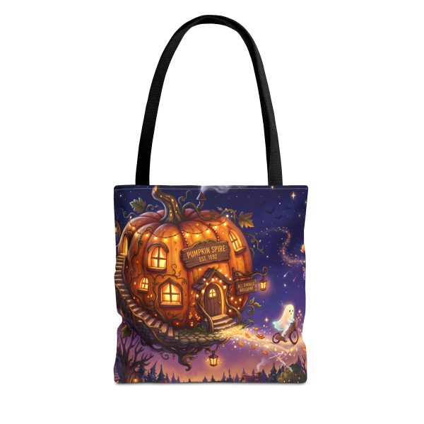 Halloween Pumpkin House Tote Bag – Whimsical Ghost Night Market Reusable Tote